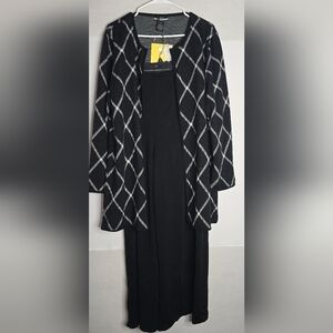 Nina Leonard Cardigan Pants Scarf 3 Piece set Size XL Black and White